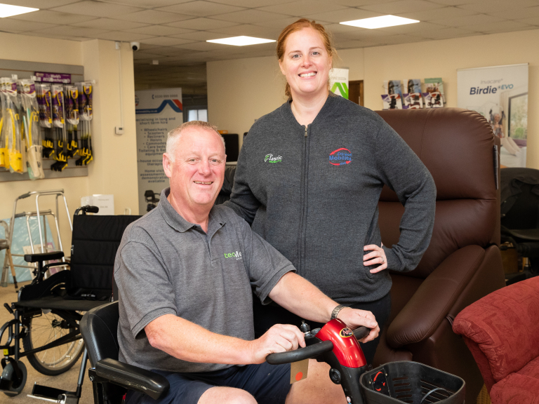 person buying mobility scooter at classic mobility hertford